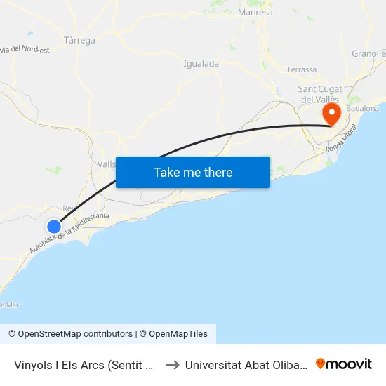 Vinyols I Els Arcs (Sentit Reus) to Universitat Abat Oliba Ceu map