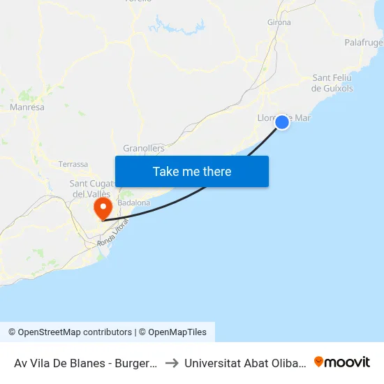 Av Vila De Blanes - Burger King to Universitat Abat Oliba Ceu map