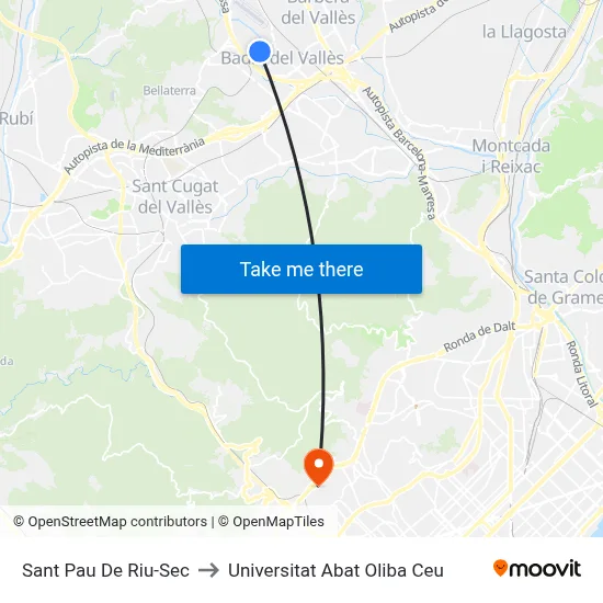 Sant Pau De Riu-Sec to Universitat Abat Oliba Ceu map
