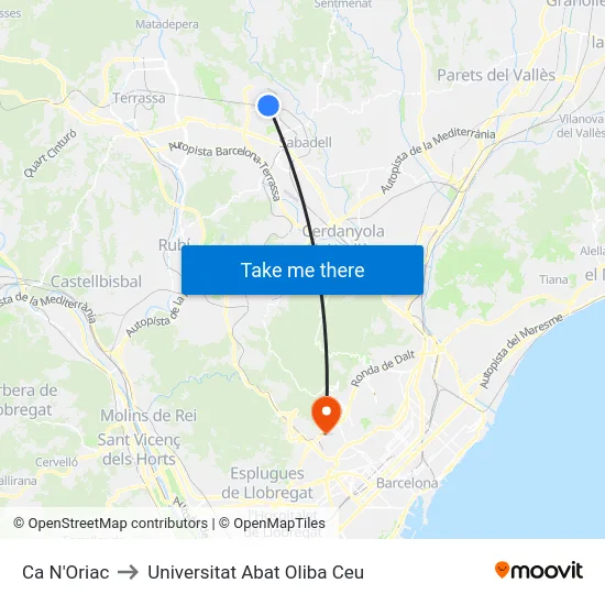 Ca N'Oriac to Universitat Abat Oliba Ceu map