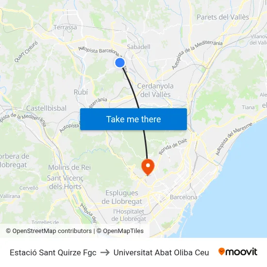 Estació Sant Quirze Fgc to Universitat Abat Oliba Ceu map