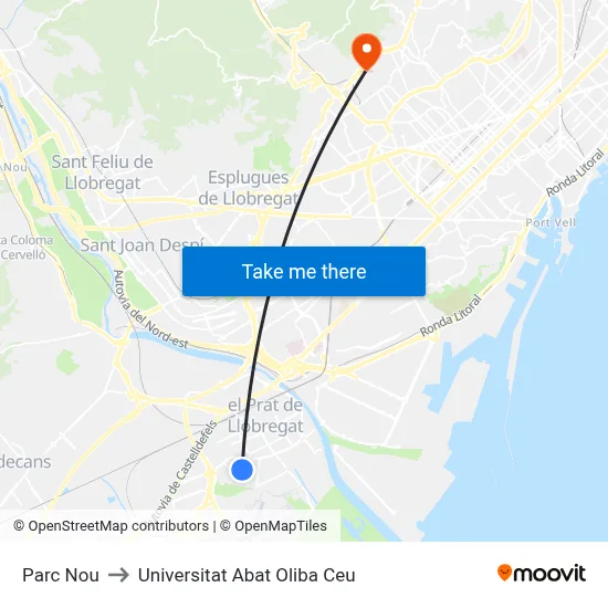 Parc Nou to Universitat Abat Oliba Ceu map