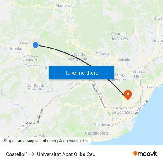 Castellolí to Universitat Abat Oliba Ceu map