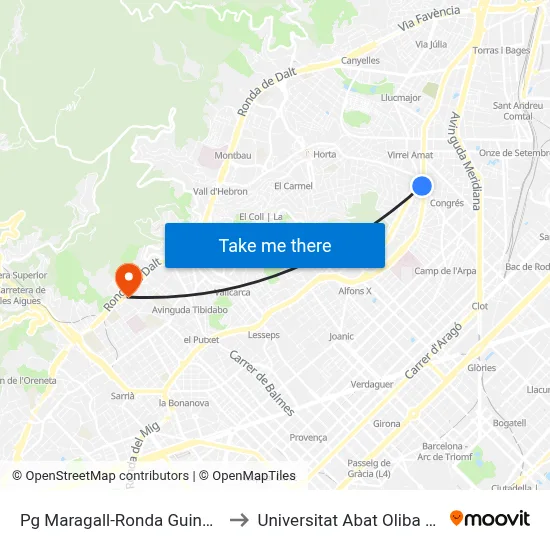 Pg Maragall-Ronda Guinardó to Universitat Abat Oliba Ceu map