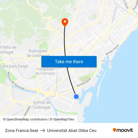 Zona Franca-Seat to Universitat Abat Oliba Ceu map
