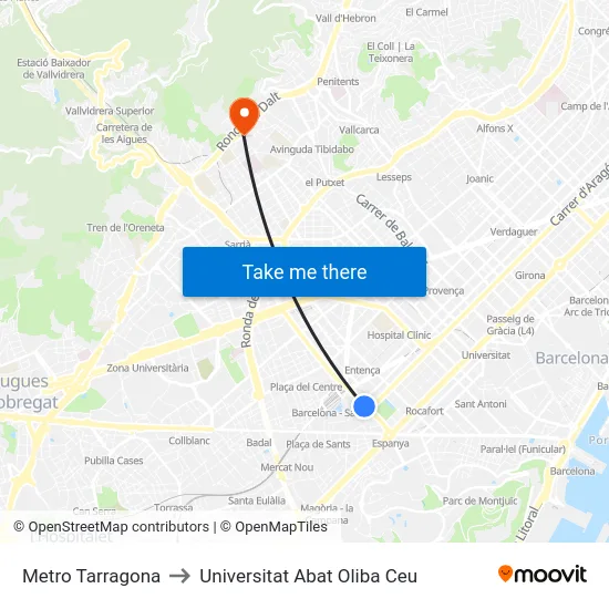 Metro Tarragona to Universitat Abat Oliba Ceu map
