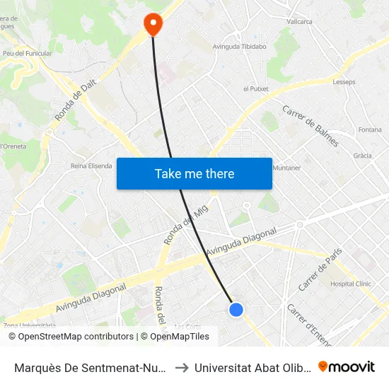 Marquès De Sentmenat-Numància to Universitat Abat Oliba Ceu map