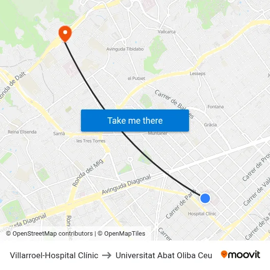 Villarroel-Hospital Clínic to Universitat Abat Oliba Ceu map
