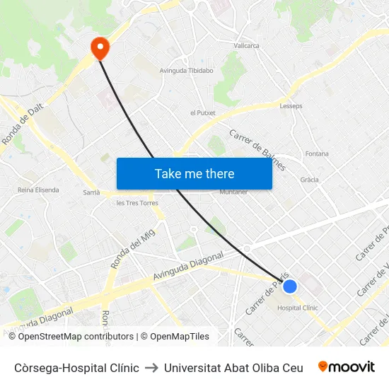 Còrsega-Hospital Clínic to Universitat Abat Oliba Ceu map