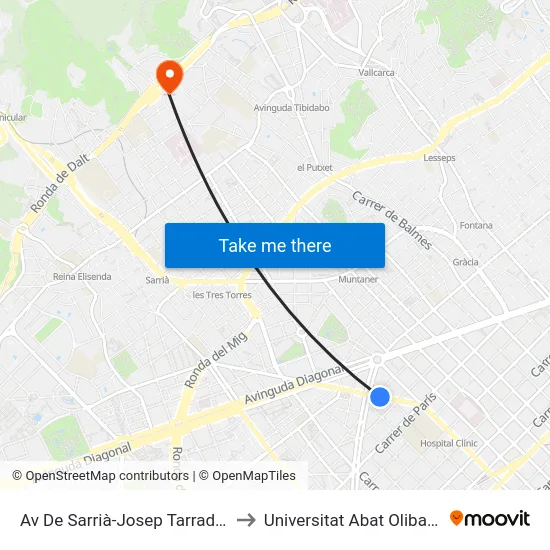 Av De Sarrià-Josep Tarradellas to Universitat Abat Oliba Ceu map