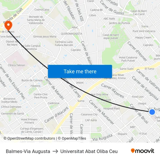 Balmes-Via Augusta to Universitat Abat Oliba Ceu map