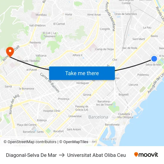 Diagonal-Selva De Mar to Universitat Abat Oliba Ceu map
