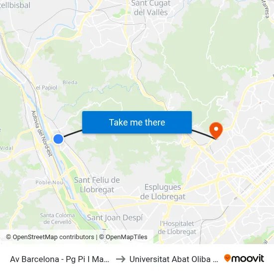 Av Barcelona - Pg Pi I Margall to Universitat Abat Oliba Ceu map