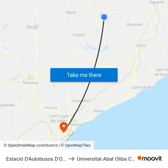 Estació D'Autobusos D'Olot to Universitat Abat Oliba Ceu map