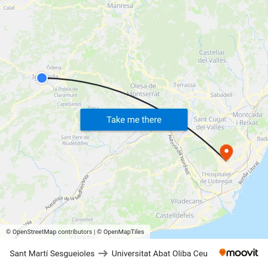 Sant Martí Sesgueioles to Universitat Abat Oliba Ceu map