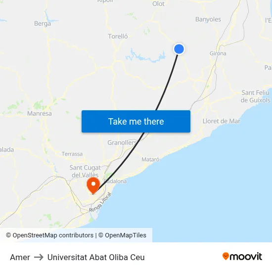Amer to Universitat Abat Oliba Ceu map
