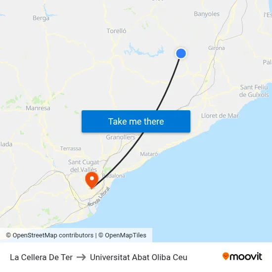 La Cellera De Ter to Universitat Abat Oliba Ceu map