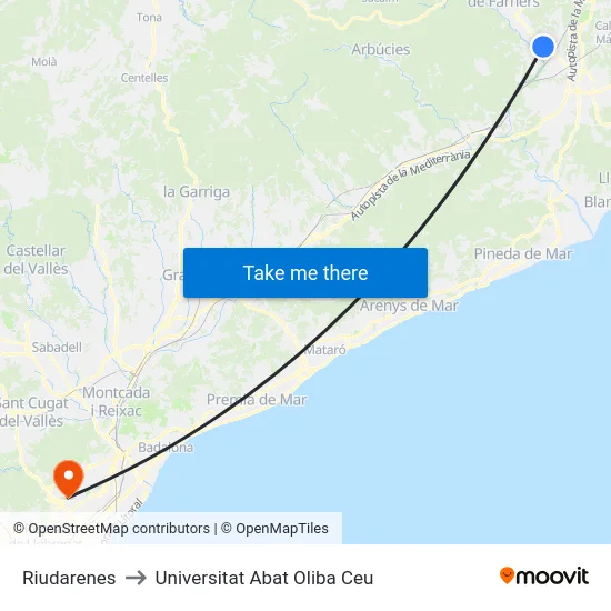 Riudarenes to Universitat Abat Oliba Ceu map