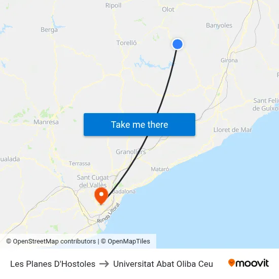 Les Planes D'Hostoles to Universitat Abat Oliba Ceu map