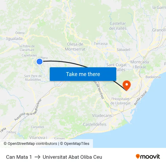 Can Mata 1 to Universitat Abat Oliba Ceu map