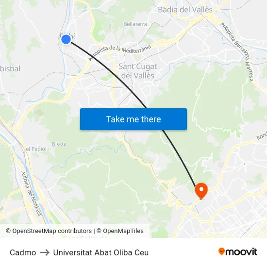 Cadmo to Universitat Abat Oliba Ceu map
