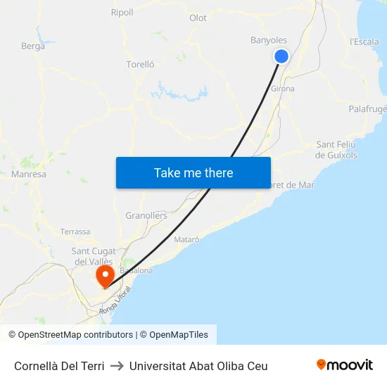 Cornellà Del Terri to Universitat Abat Oliba Ceu map