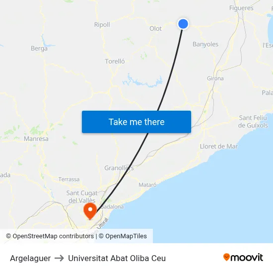 Argelaguer to Universitat Abat Oliba Ceu map