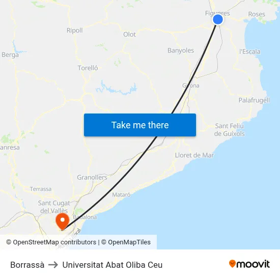 Borrassà to Universitat Abat Oliba Ceu map