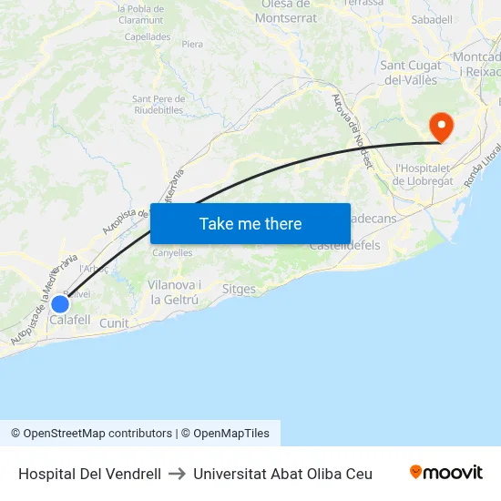 Hospital Del Vendrell to Universitat Abat Oliba Ceu map