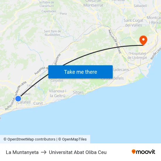 La Muntanyeta to Universitat Abat Oliba Ceu map