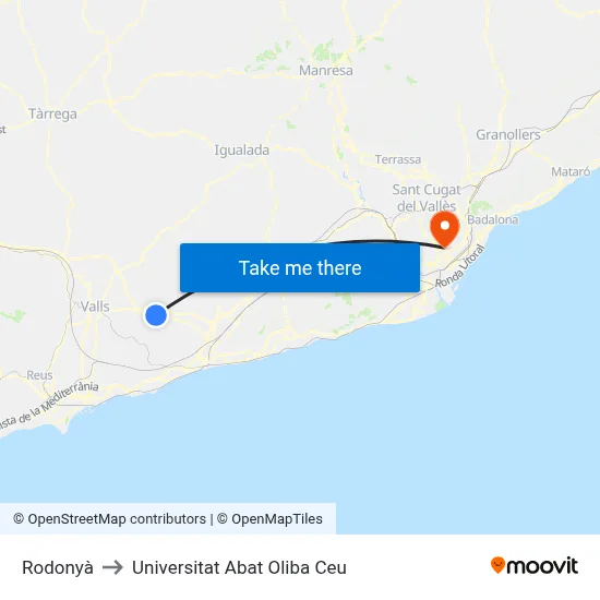 Rodonyà to Universitat Abat Oliba Ceu map
