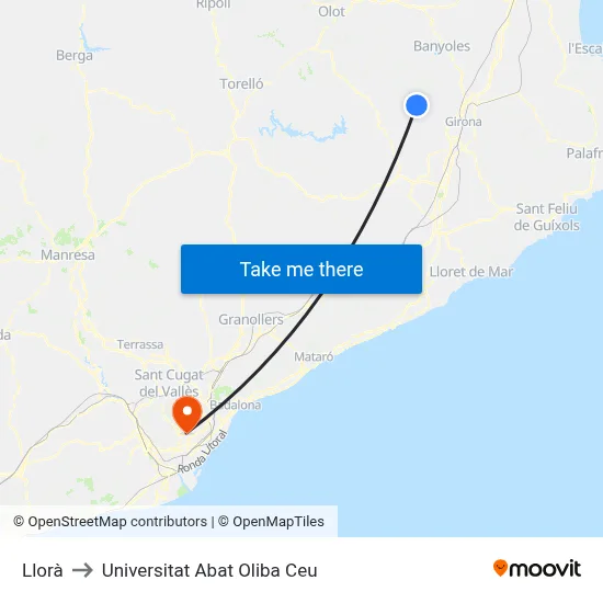 Llorà to Universitat Abat Oliba Ceu map