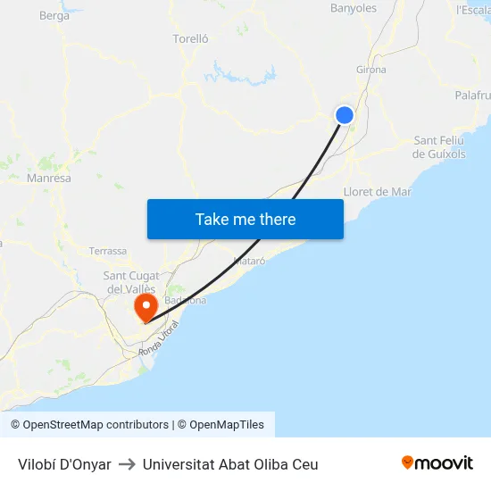 Vilobí D'Onyar to Universitat Abat Oliba Ceu map