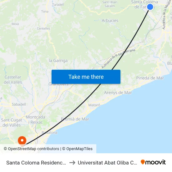 Santa Coloma Residencial to Universitat Abat Oliba Ceu map