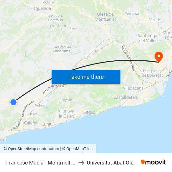 Francesc Macià - Montmell (Bisbal) to Universitat Abat Oliba Ceu map