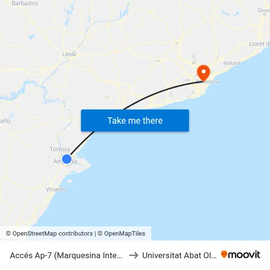 Accés Ap-7 (Marquesina Intercanviador) to Universitat Abat Oliba Ceu map