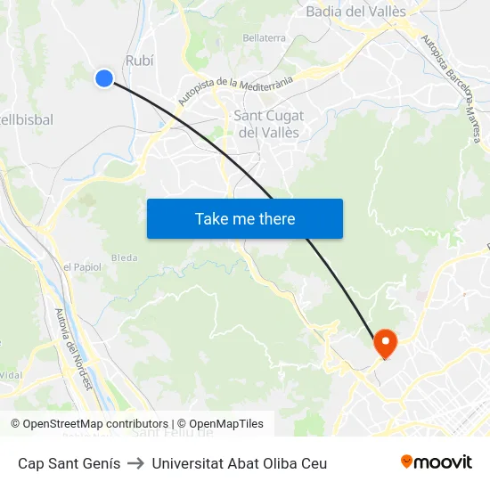 Cap Sant Genís to Universitat Abat Oliba Ceu map
