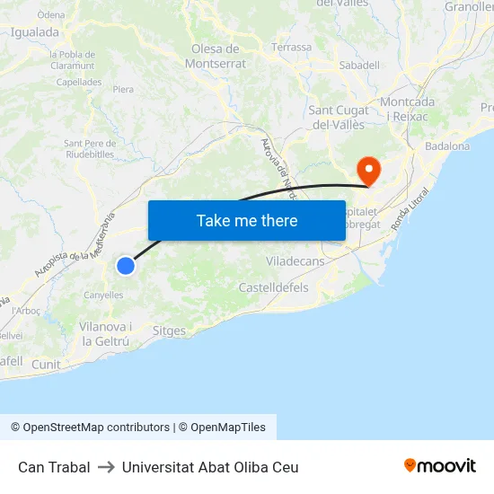 Can Trabal to Universitat Abat Oliba Ceu map