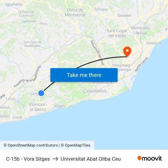 C-15b - Vora Sitges to Universitat Abat Oliba Ceu map