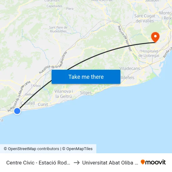 Centre Cívic - Estació Rodalies to Universitat Abat Oliba Ceu map