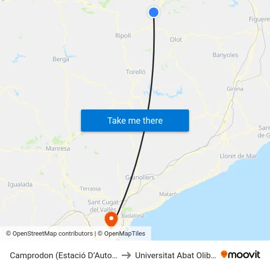 Camprodon  (Estació D’Autobusos) to Universitat Abat Oliba Ceu map