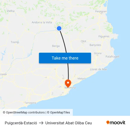 Puigcerdà-Estació to Universitat Abat Oliba Ceu map