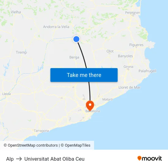 Alp to Universitat Abat Oliba Ceu map