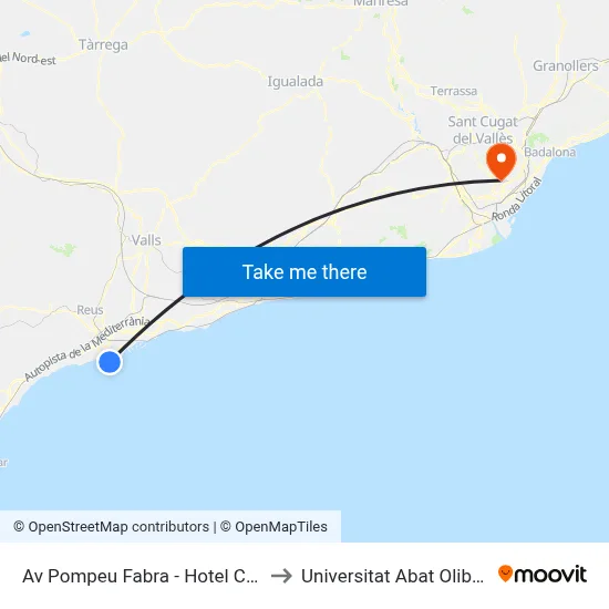 Av Pompeu Fabra - Hotel Calypso to Universitat Abat Oliba Ceu map