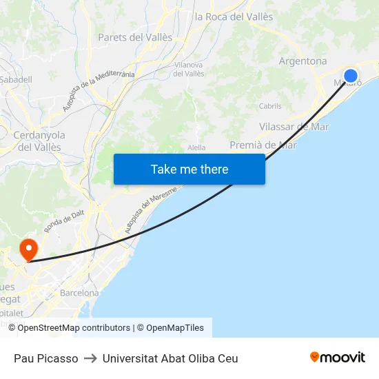Pau Picasso to Universitat Abat Oliba Ceu map