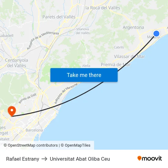 Rafael Estrany to Universitat Abat Oliba Ceu map
