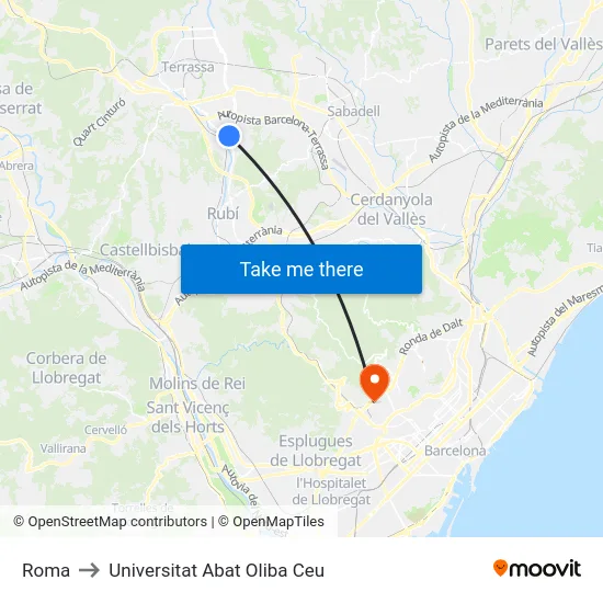 Roma to Universitat Abat Oliba Ceu map