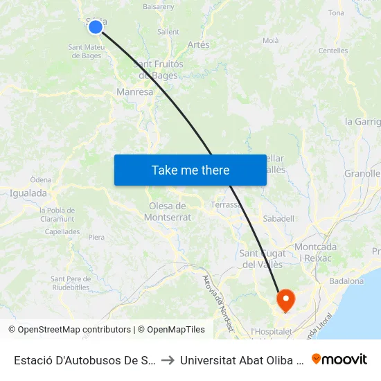 Estació D'Autobusos De Súria to Universitat Abat Oliba Ceu map