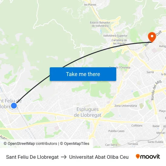 Sant Feliu De Llobregat to Universitat Abat Oliba Ceu map