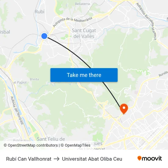 Rubí Can Vallhonrat to Universitat Abat Oliba Ceu map